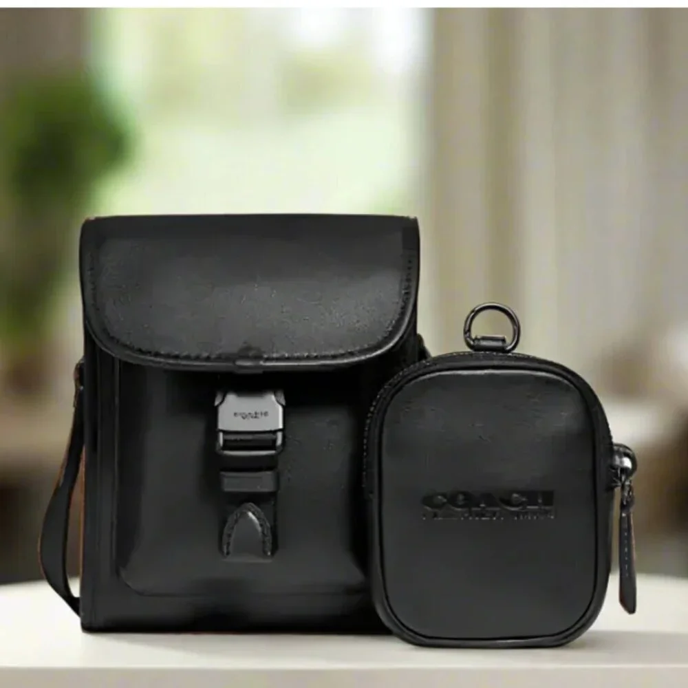 Coach Charter North South Crossbody Black Leather w Hybrid Pouch 2 in 1 C2388